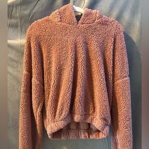 Fashion Nova Sherpa Teddy Hoodie Pullover – Dusty Rose – Size Small